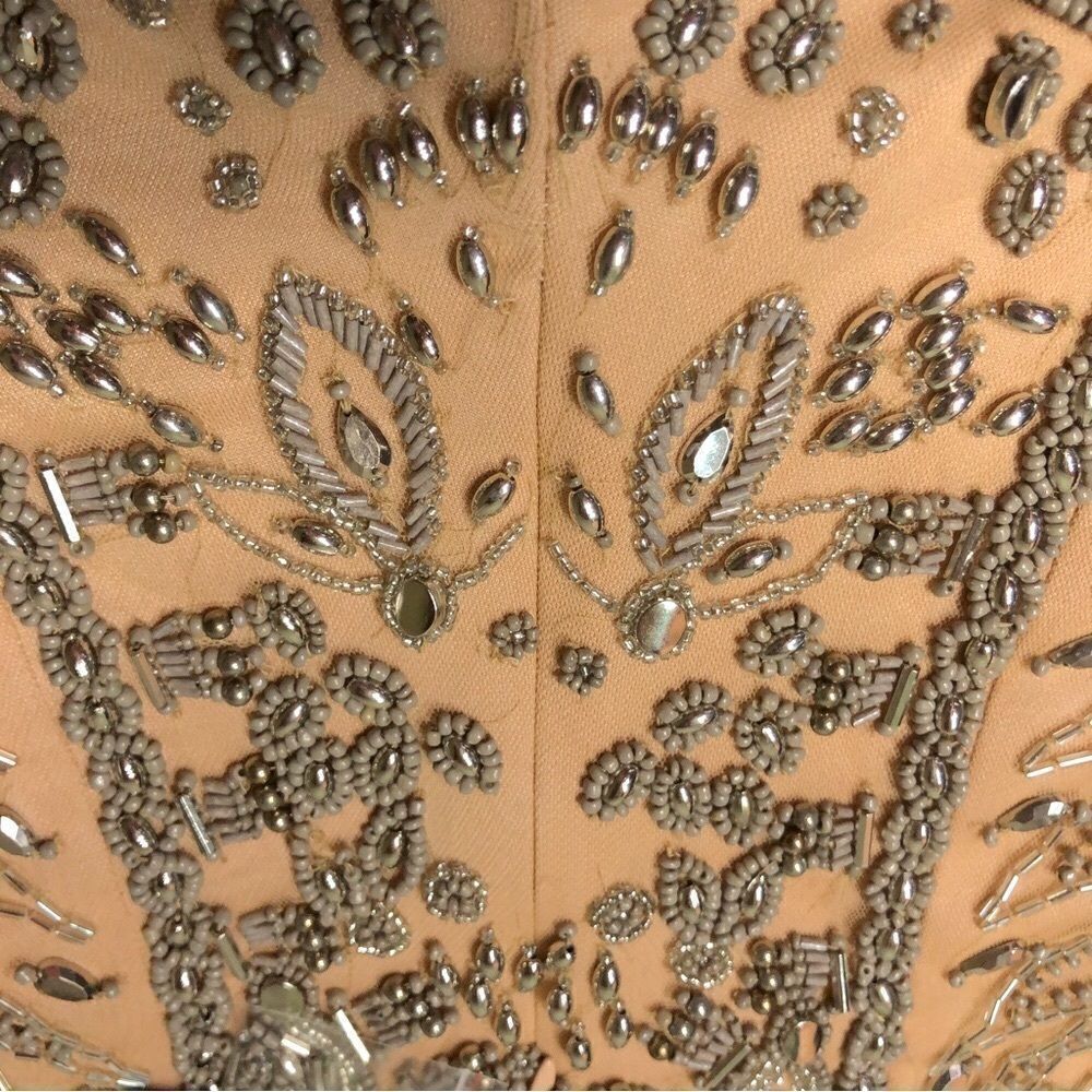X by NBD Pandora Romper Champagne Allover Beading Plunging Lace Up Festival - Picture 14 of 15